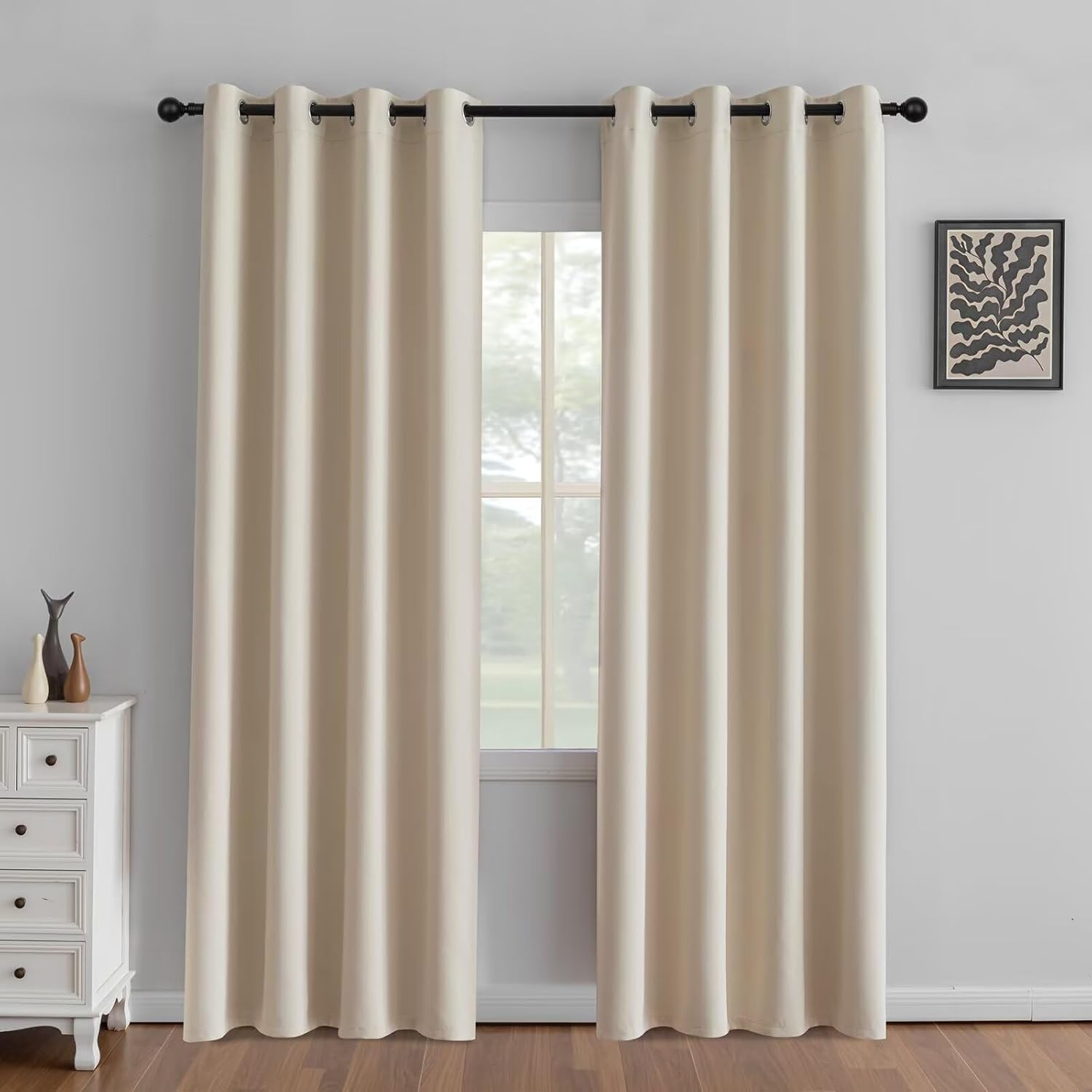 Beige Curtains 84 Inch Length Set for Living Room & Bedroom