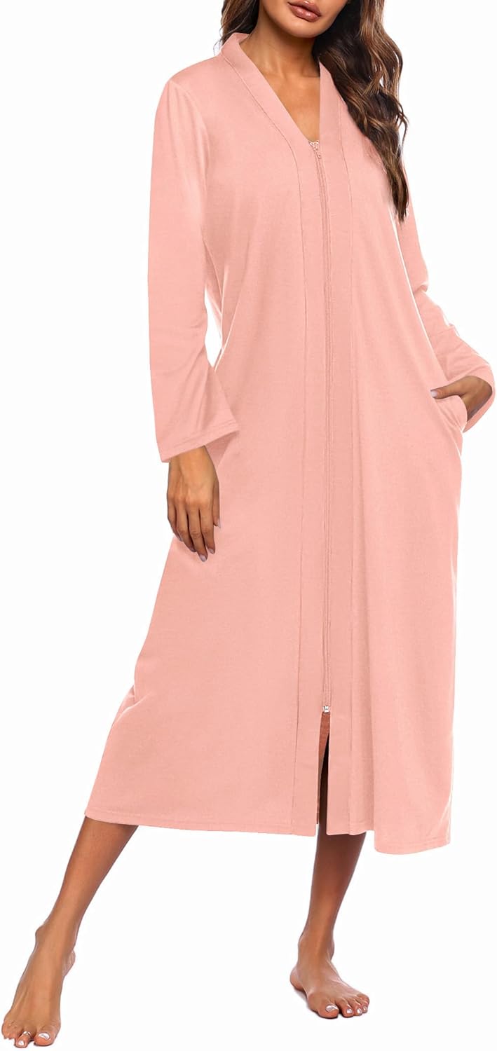 Ekouaer Women Zipper Robe Lightweight Housecoat with Pockets