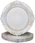 Antique White Charger Plates 13 in Embossed Set of 6 - Reusable Dinner