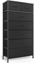 Tall Black Fabric Dresser with Wood Top - 7-Drawer Vertical Tower