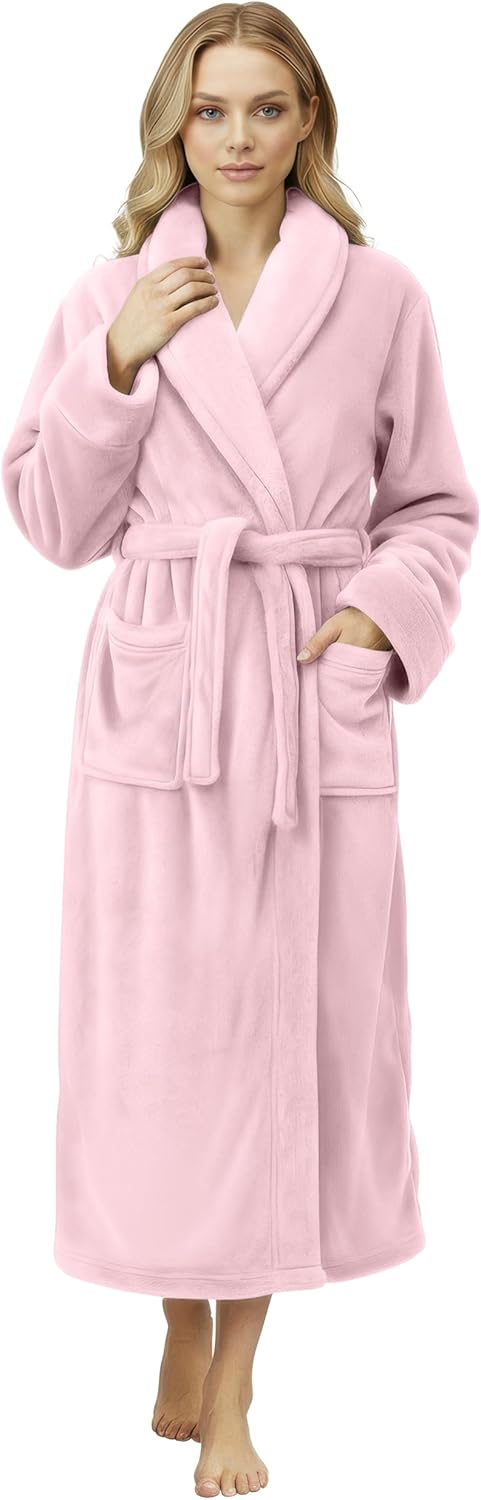 Premium Womens Robe - Plush Fleece Long Bathrobe for Comfort