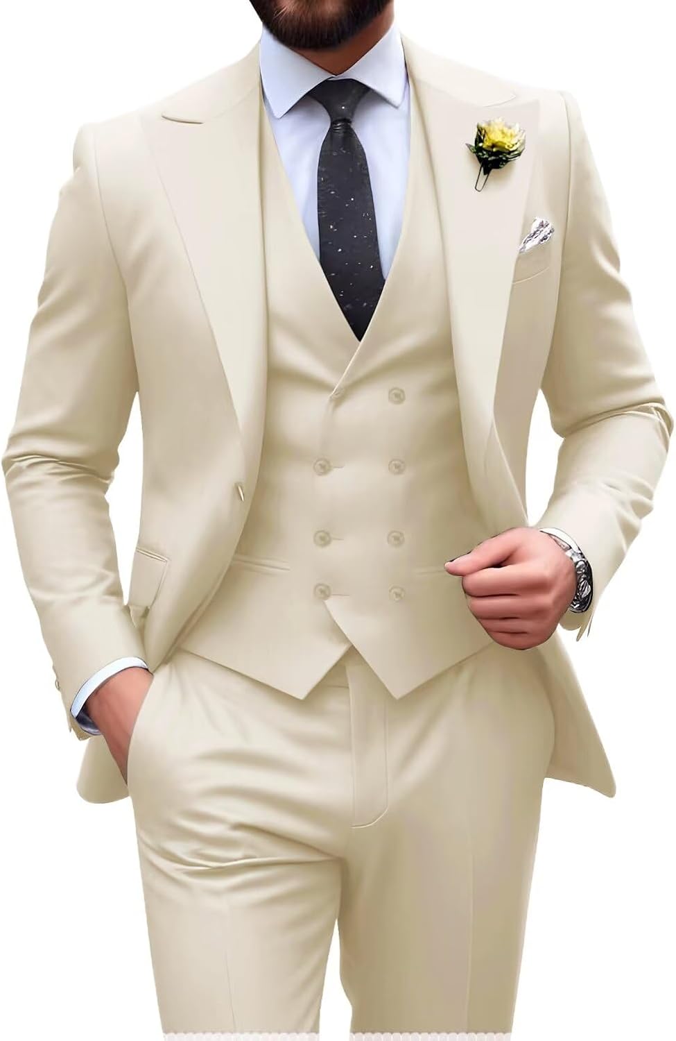 Mens Suit Slim Fit 3 Piece Double Breasted Tuxedo Set