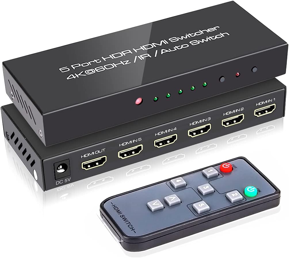 ROOFULL 5 Port 4K HDMI Switch for Seamless Device Switching