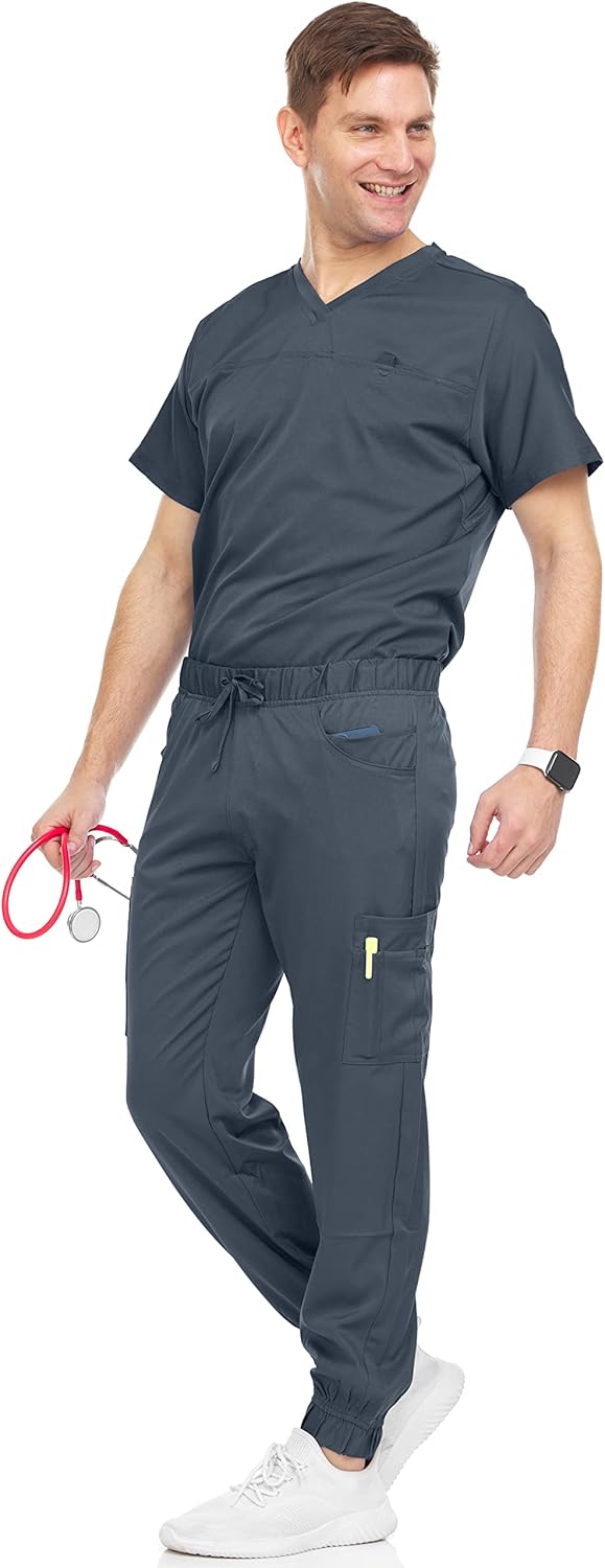 Medichic Men's Workwear Stretch V-Neck Scrub Joggers Set Review