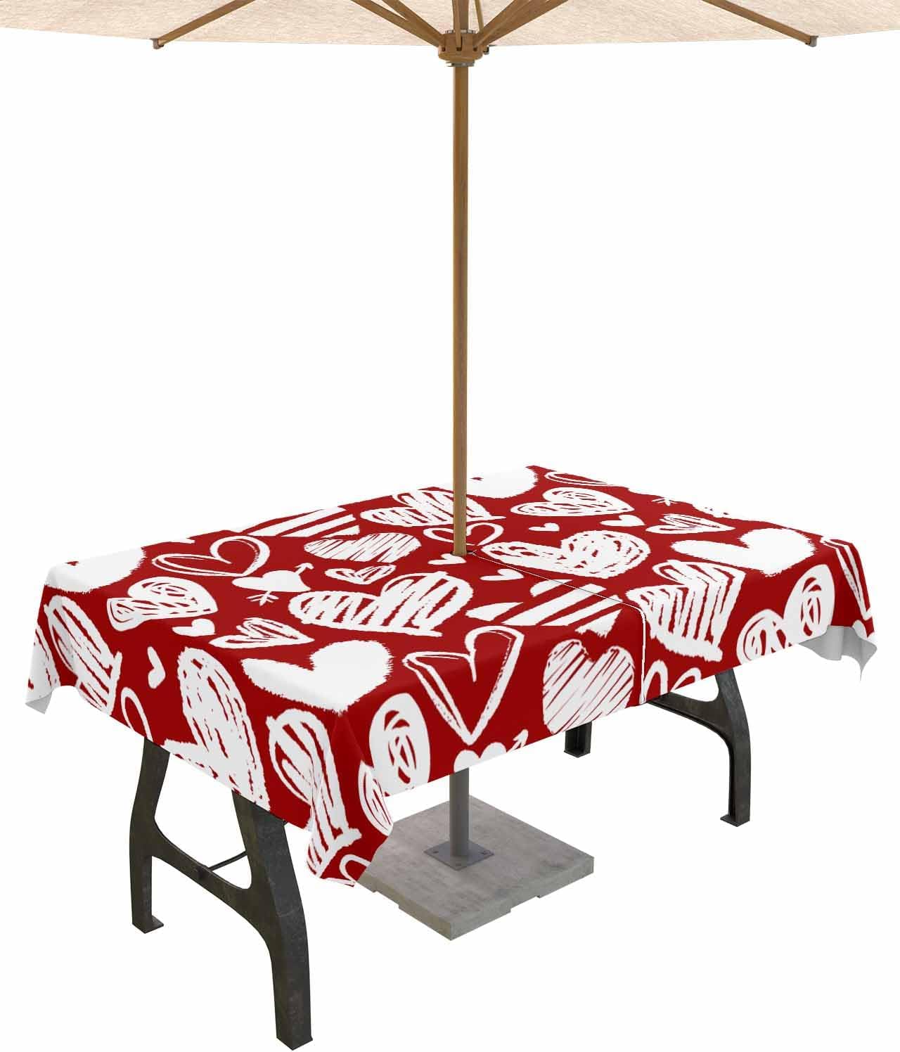 Spillproof Red Heart Tablecloth for Outdoor Tables