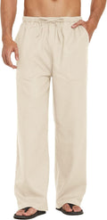 Mens Linen Pants with Elastic Waist and Drawstring - Casual Summer