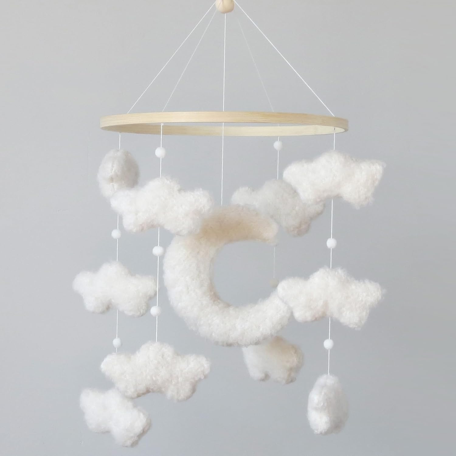 Boucle Cloud Moon Crib Mobile for Boho Nursery Decor