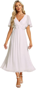 Ever-Pretty V Neck A-Line Tea Length Dress - Elegant Wedding Guest