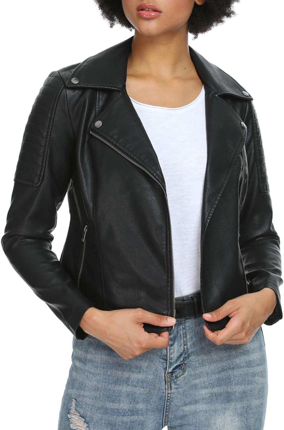 Fahsyee Women's Faux Leather Jackets: Stylish Zip Up Moto Coat