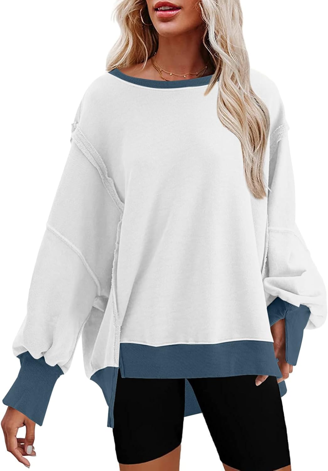 SHEWIN Womens Oversized Reverse Seam Sweatshirt for Casual Style