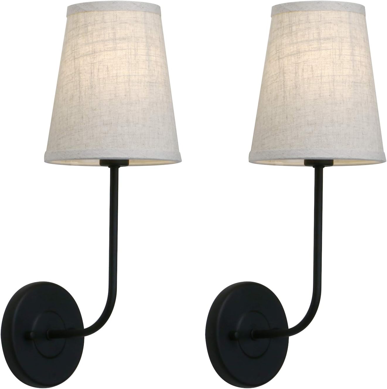 Vintage Wall Sconces Set of 2 with Linen Fabric Shades