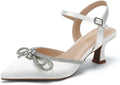 Wide Width Kitten Heels Rhinestone Bow Pointed Pumps - Comfortable