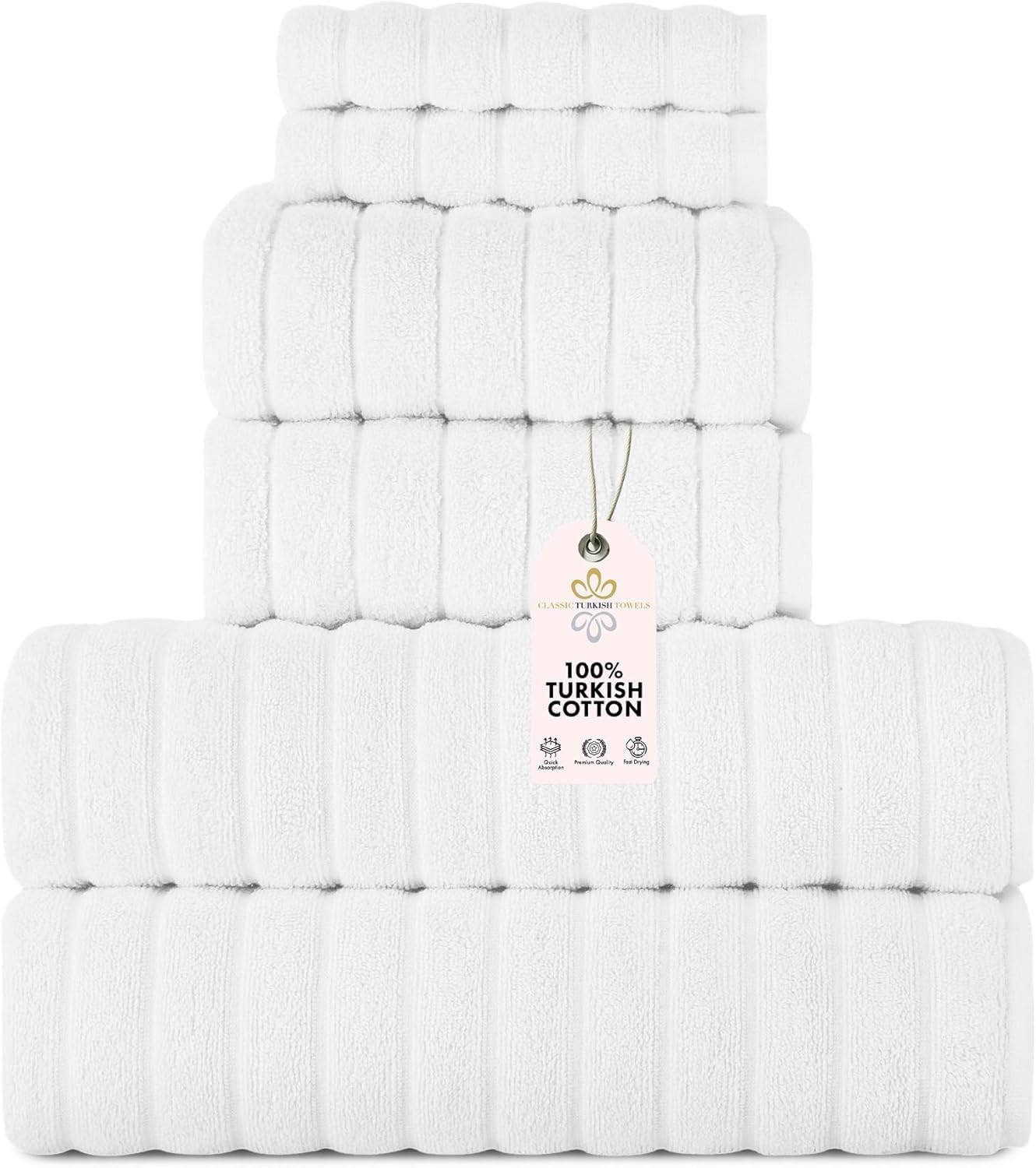 Classic Turkish Towels Luxury 6 Piece Towel Set for Comfort