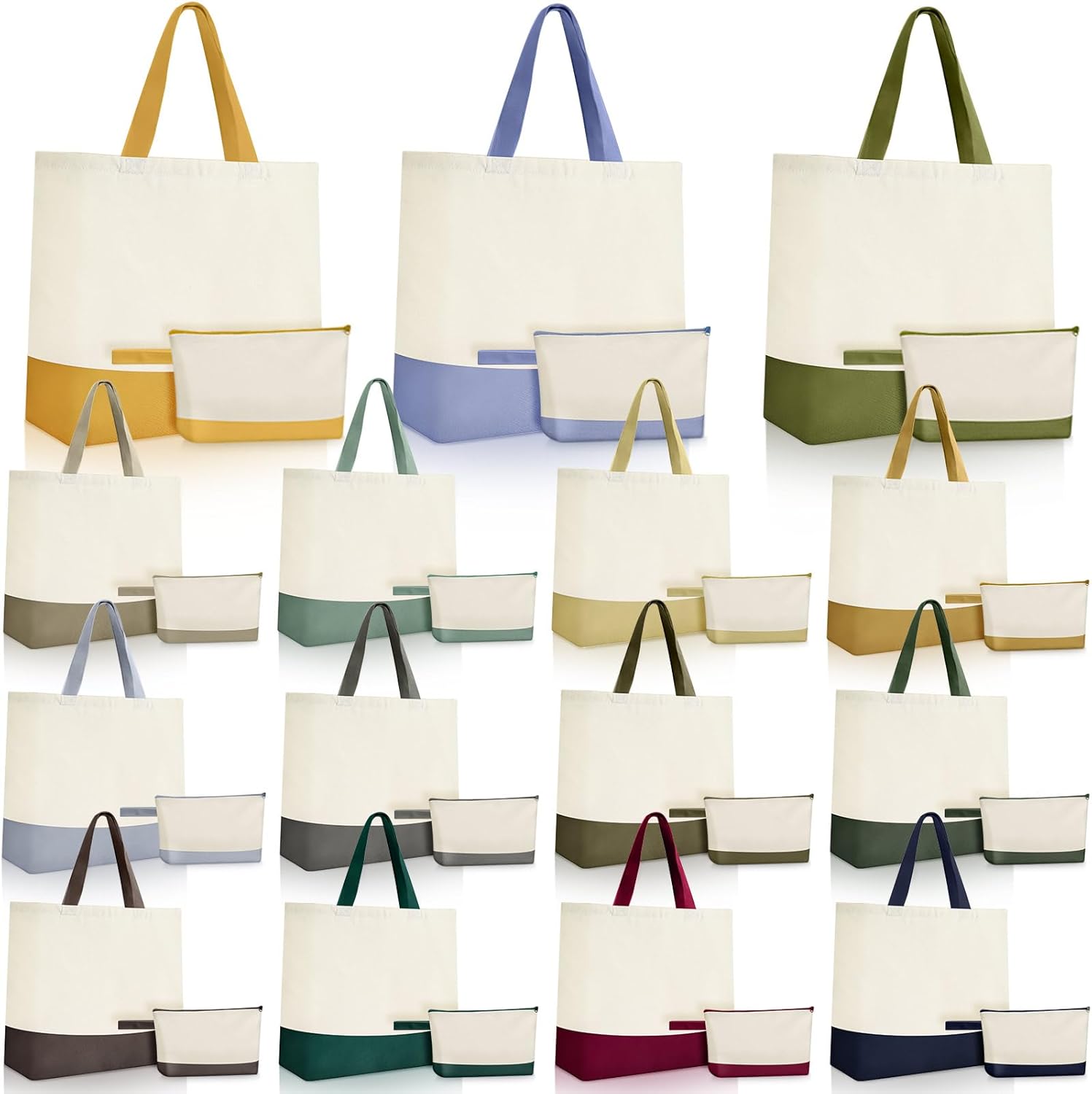 Sanwuta Canvas Tote Bags Bulk with Zipper Cosmetic Pouch