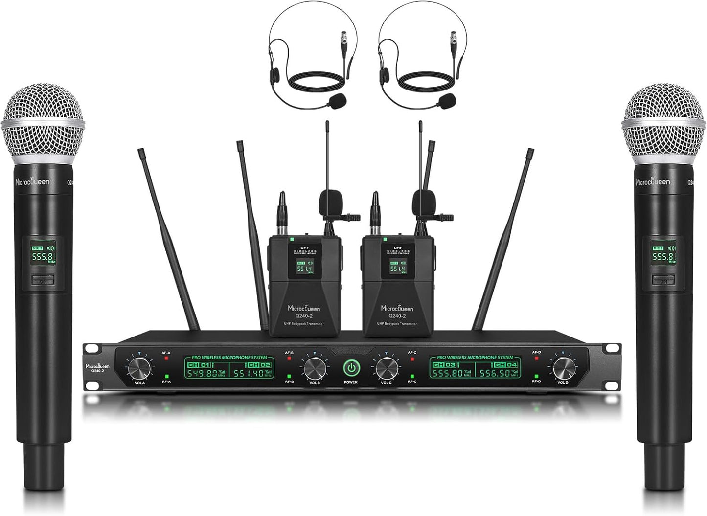 Professional Wireless Microphone System - 4 Channels, 400ft Range