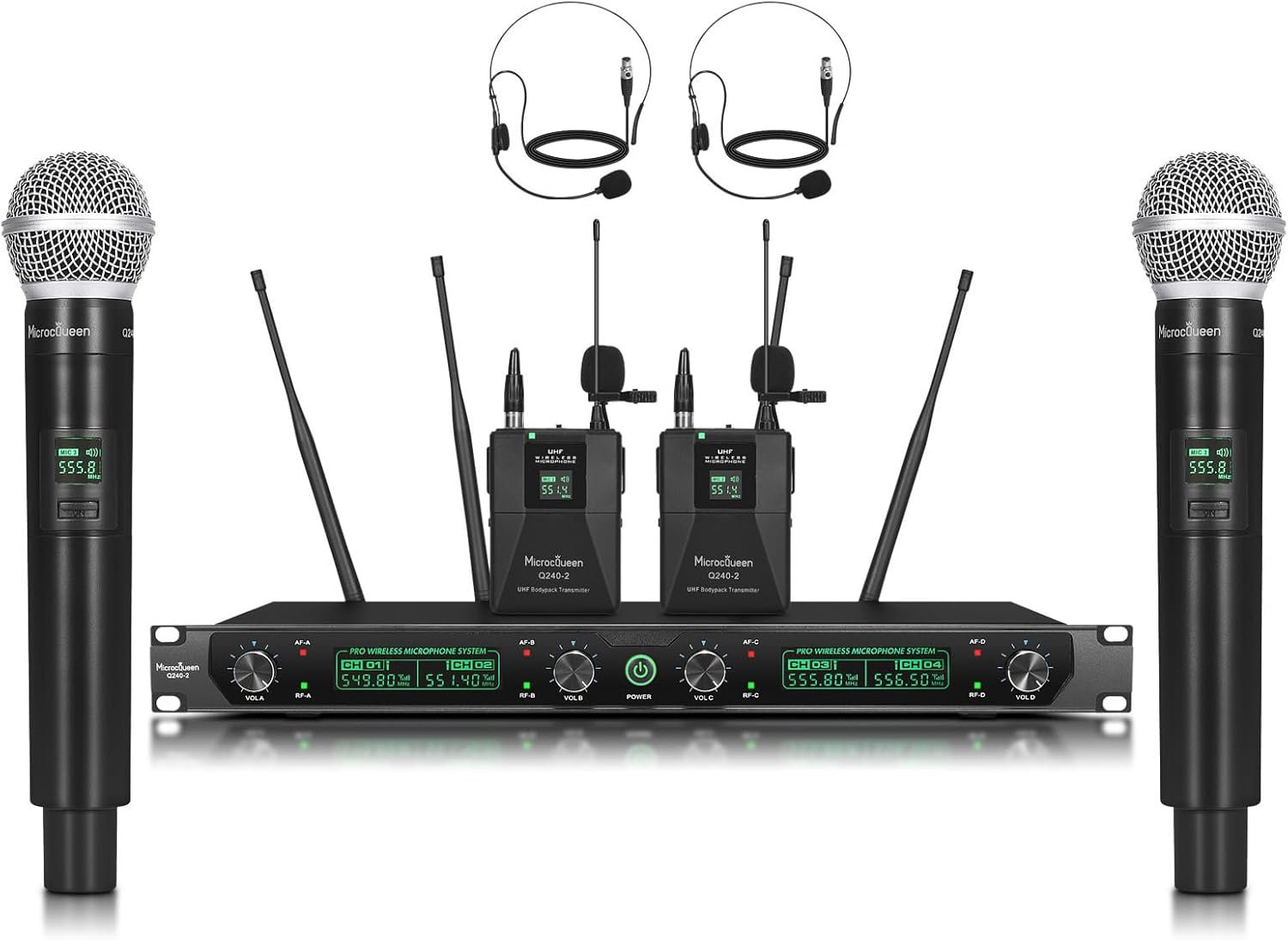 Professional Wireless Microphone System - 4 Channels, 400ft Range