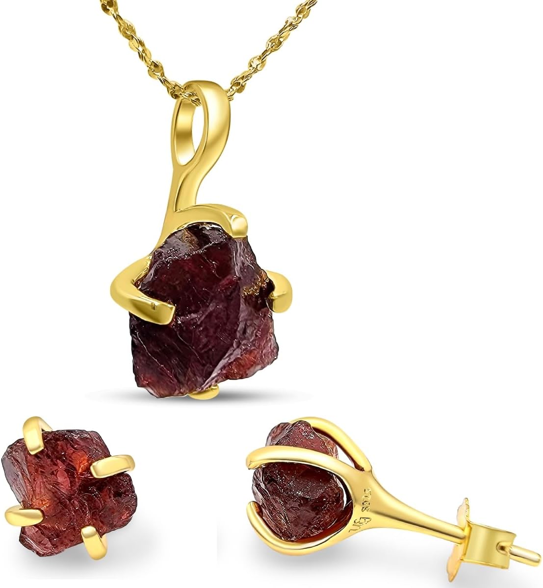 Real Raw Gemstone Jewelry Set with 925 Sterling Silver Gift