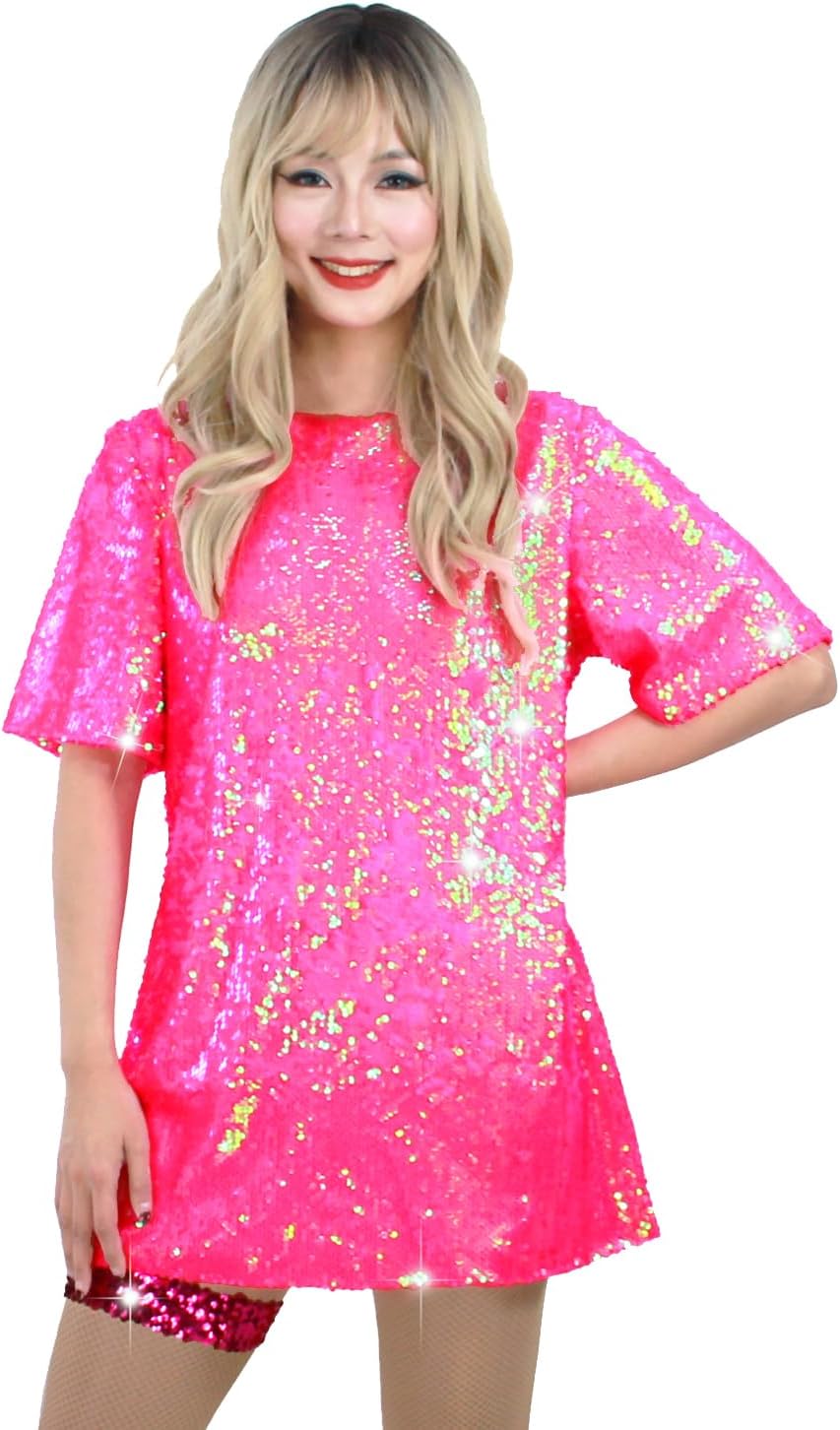 Sparkly Sequin T-Shirt Dress for Casual Party Club Outfits
