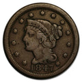 Braided Hair Large Cent - Circulated 1839-1857 Random Date Coin