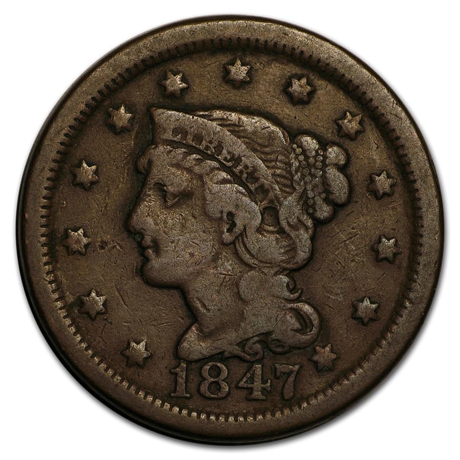 Braided Hair Large Cent Coin Circulated Condition 1839-1857