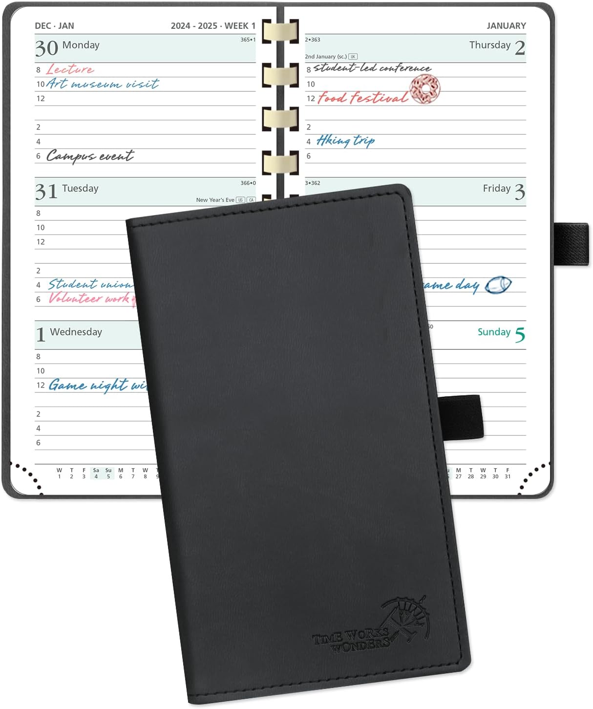 POPRUN 2025 Pocket Spiral Planner - Time Management Powerhouse