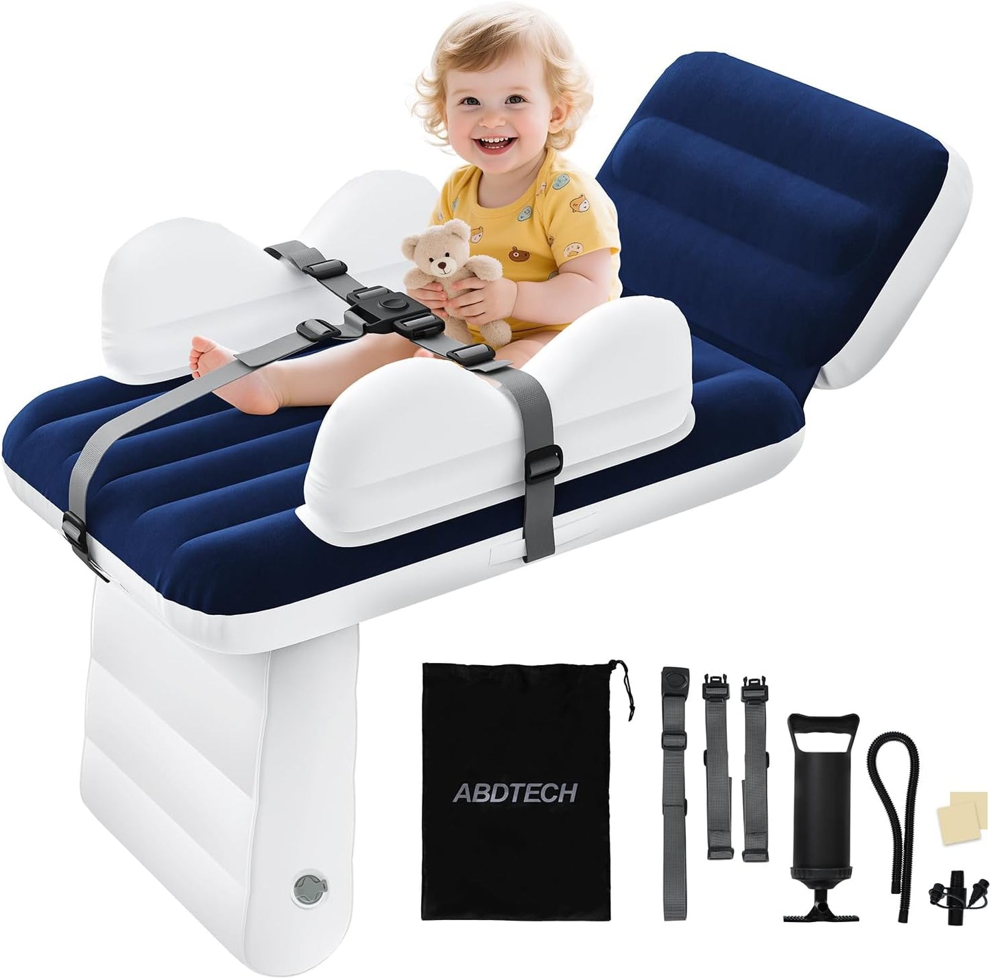 Inflatable Toddler Airplane Bed for Travel with Cup Holder