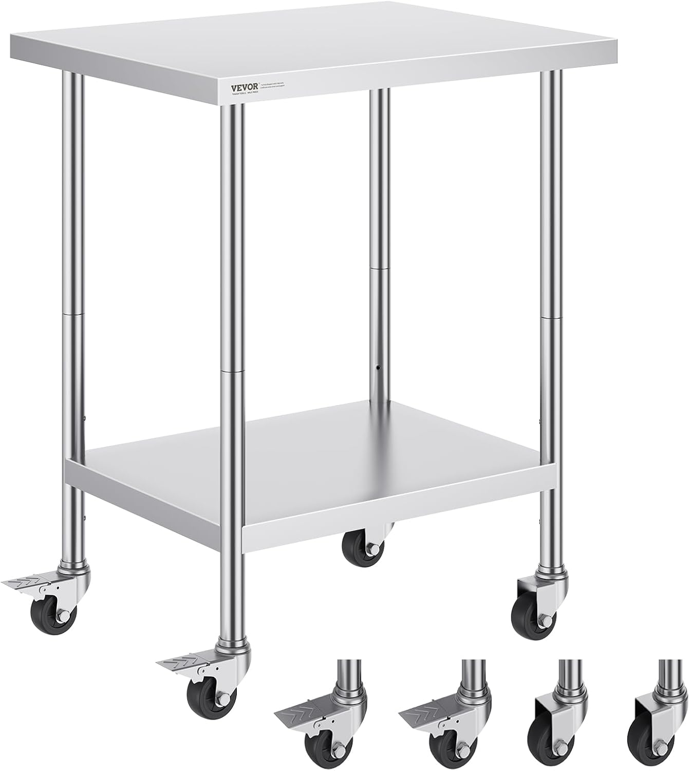 VEVOR Stainless Steel Work Table with Adjustable Height and Wheels