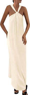 Womens Sleeveless Strappy Maxi Dress with Pockets - Flowy Summer