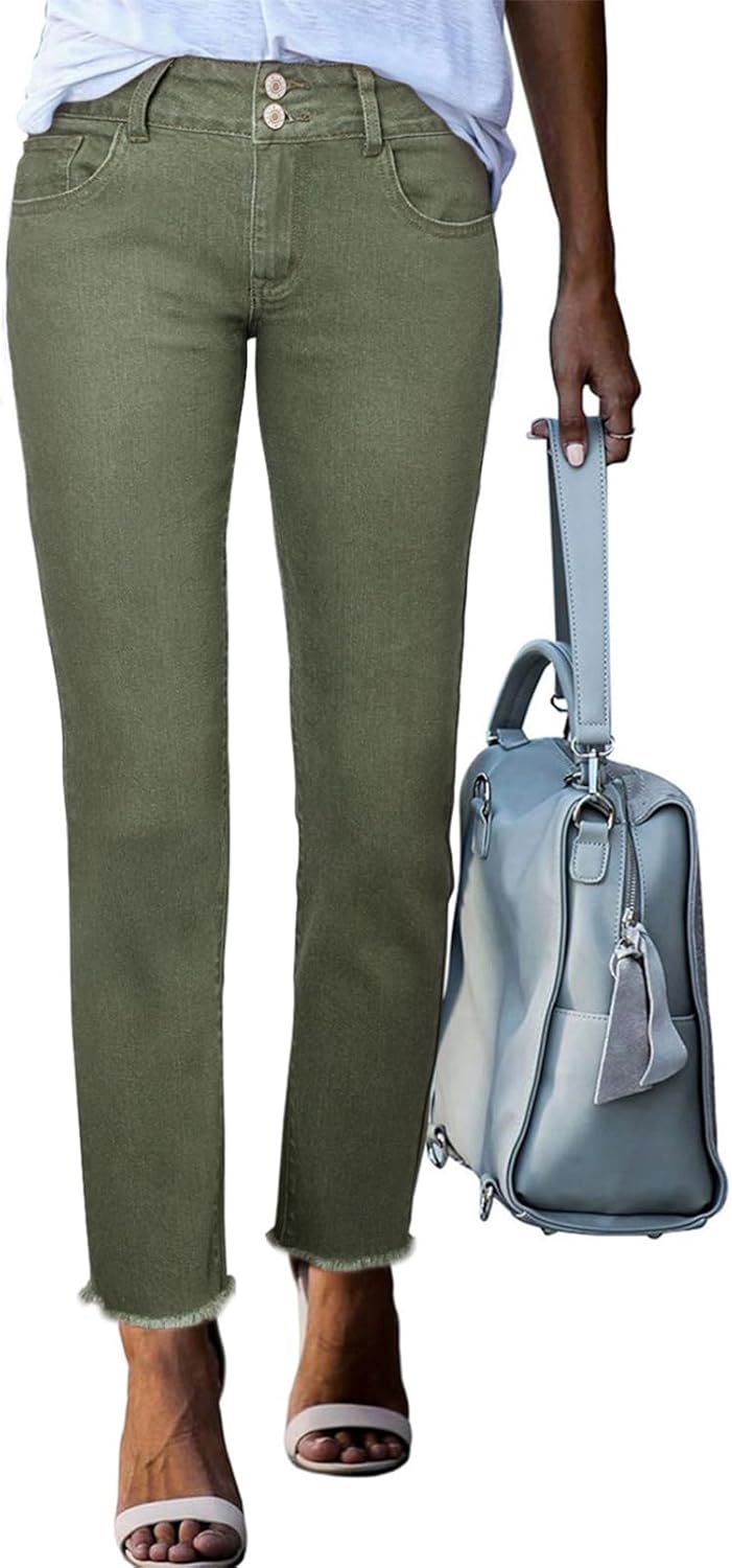 High Waisted Raw Hem Straight Leg Jeans for Women - Trendy Style