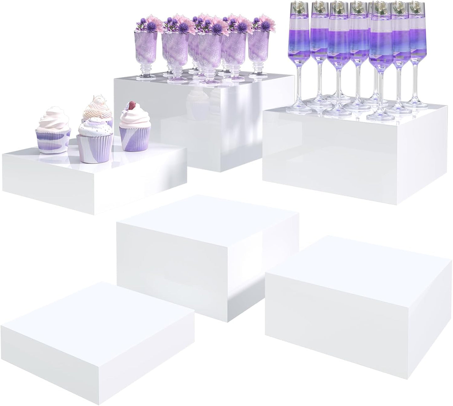 Buffet Risers for Party Displays - Glossy White Acrylic Stands