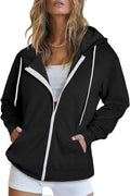 Women's Full Zip Up Hoodie Long Sleeve Sweatshirt - Lightweight