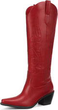 Pasuot Knee High Wide Calf Cowboy Boots for Women - Classic Pull On
