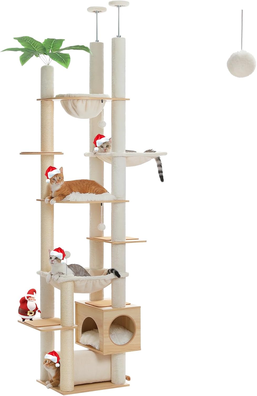PEQULTI Floor to Ceiling Cat Tree for Indoor Cats with Hammock