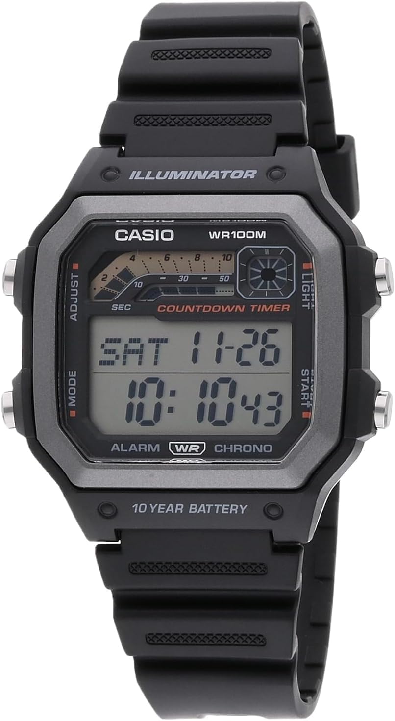 Casio Mens Sports Watch | Stopwatch & Timer | LED Light | 100M WR