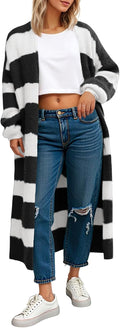 Striped Long Cardigan Sweater for Women - Cozy Oversized Duster