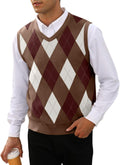 Mens Argyle Knitwear Vest V Neck Sleeveless Slim Fit Pullover