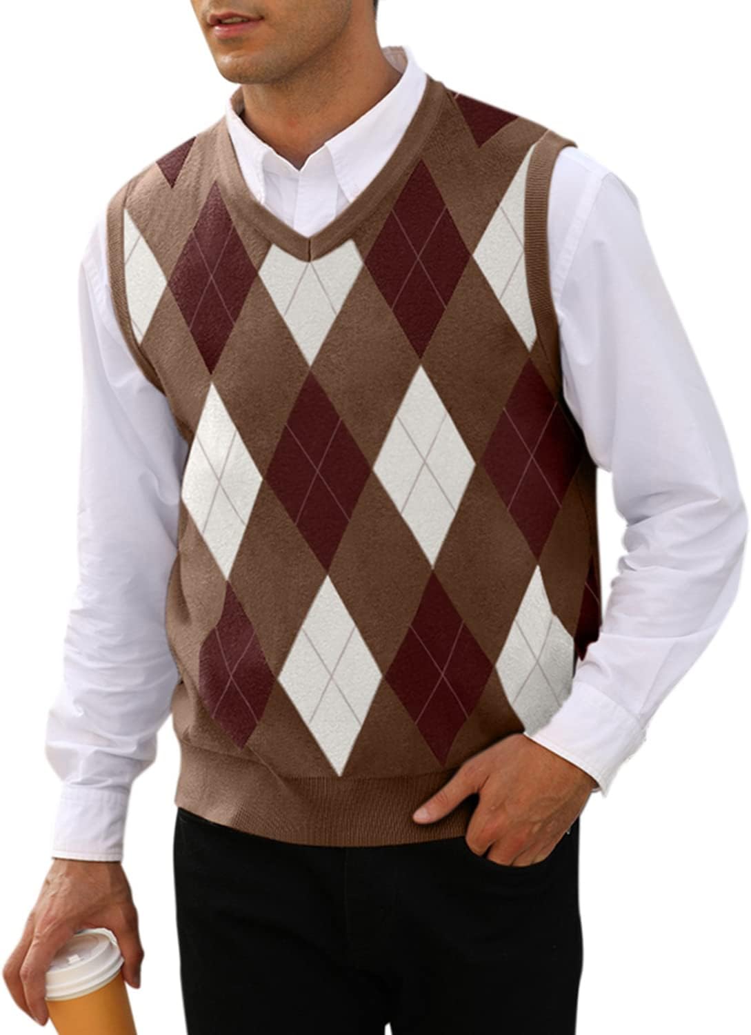 MNCEGEER Mens Argyle Knitwear Vest for Stylish Casual Looks