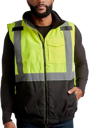 High Visibility Safety Vest for Men - Quilted Insulated Work Vest