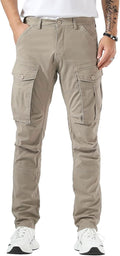 Plaid&Plain Men's Cargo Pants Slim Fit with Articulated Knees - Smart