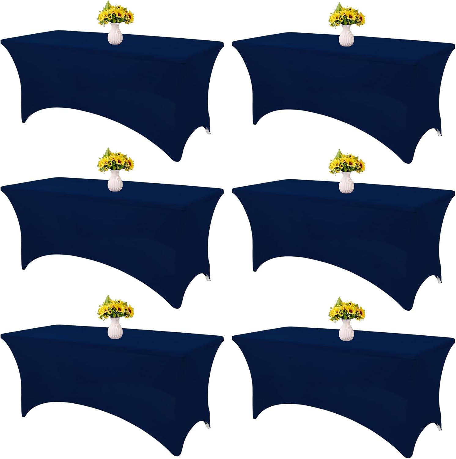 6 Pack Navy Blue Spandex Tablecloths for Rectangle Tables