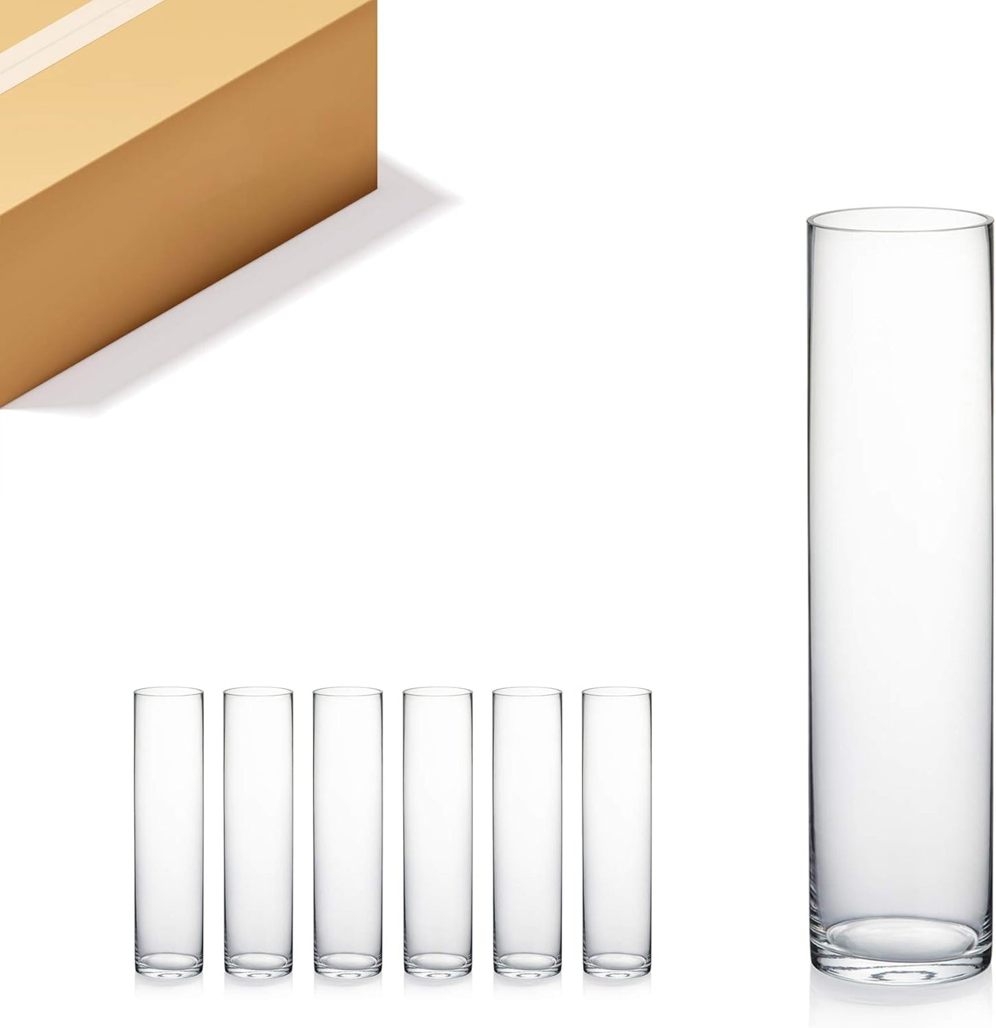 Quality Thick Weighted Tall Clear Cylinder Glass Vases for Decor