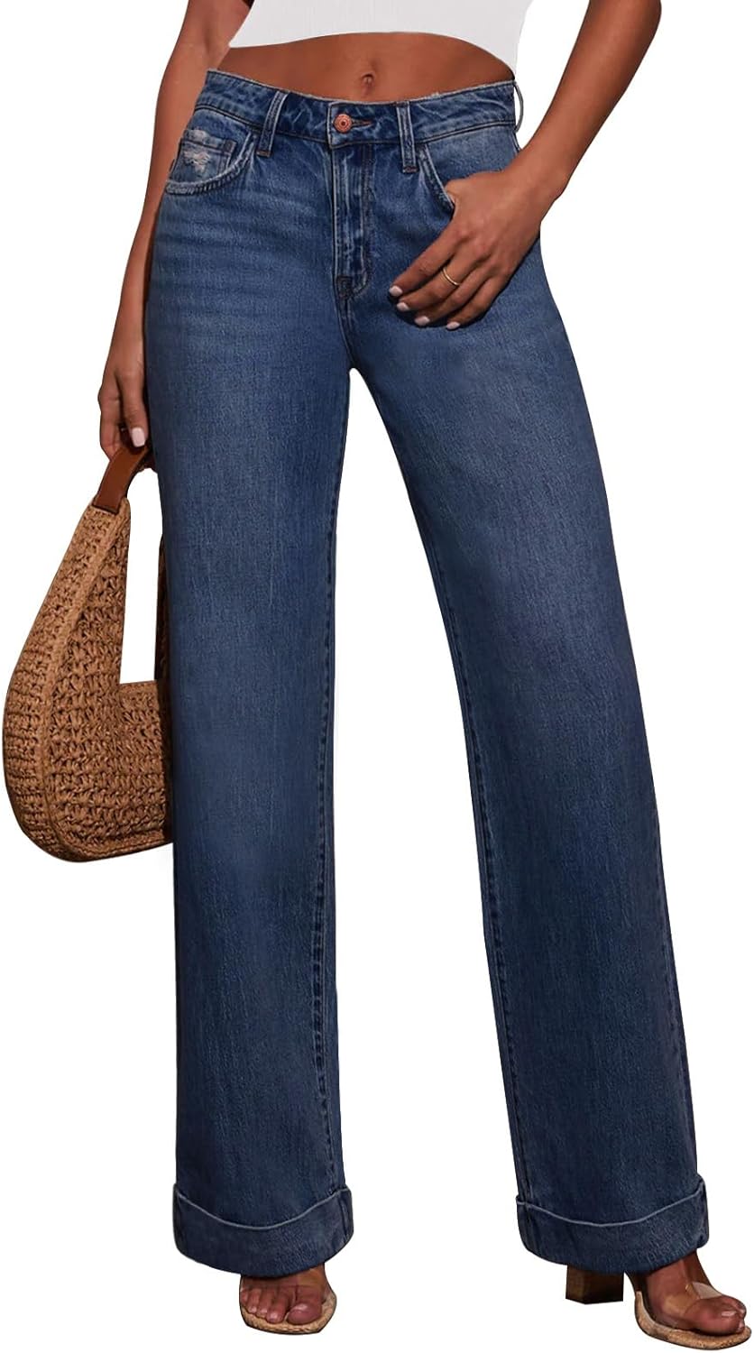 KUNMI Wide Leg Baggy High Waist Jeans for Women Trendy Style