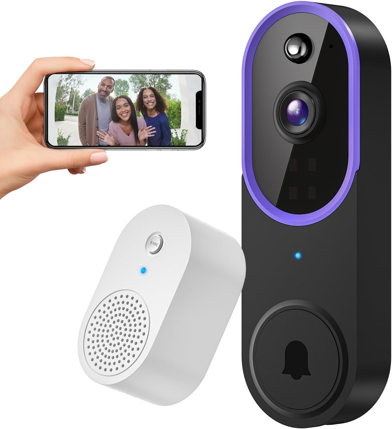 AI Human Detection Doorbell Camera: Live View, 2-Way Audio, Night Vision