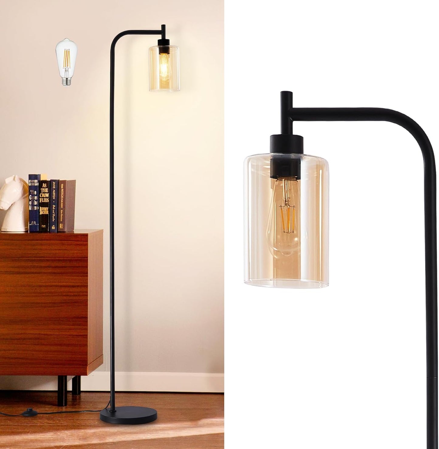 DLLT Floor Lamp Tall with Amber Glass for Modern Living Room