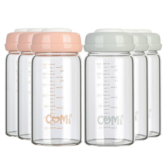 COMI Wide Neck Glass Breastmilk Collection Bottle Set, 6 Pack