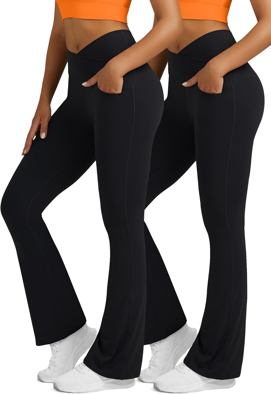 Flare Leggings for Women with Pockets - High Waisted Comfort