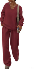 Casual Winter Two Piece Sets for Women V Neck Tracksuit - Cozy Fit 20