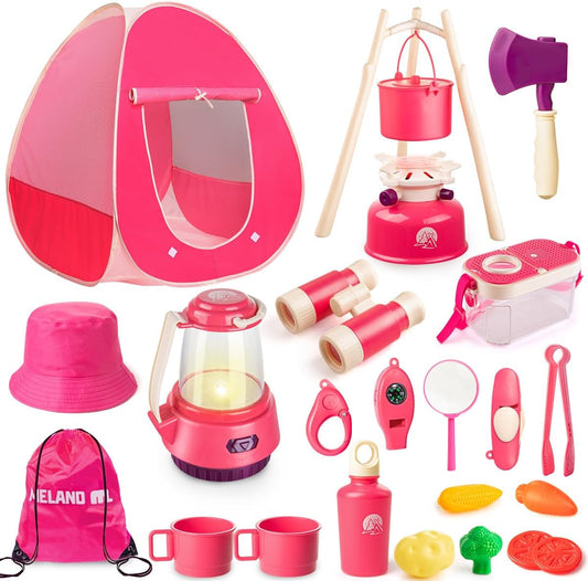 Meland Girls Camping Tent Set - Indoor Outdoor Pretend Play Fun