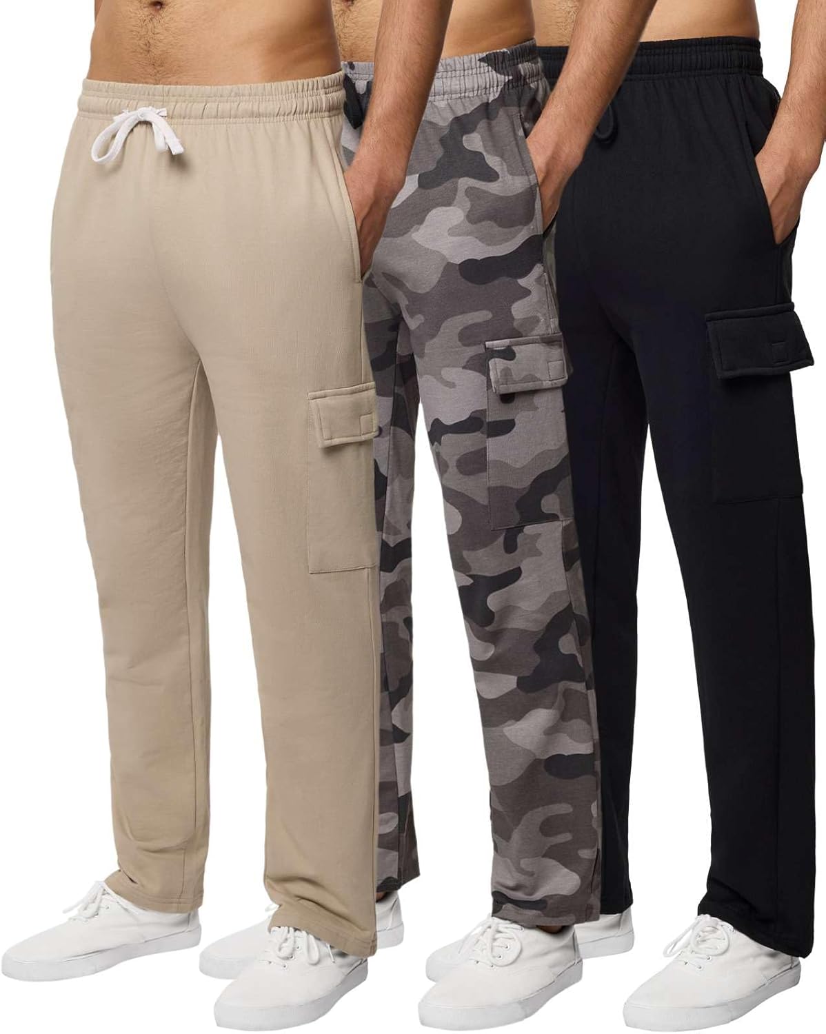 Real Essentials Men's Tech Fleece Cargo Sweatpants for Comfort