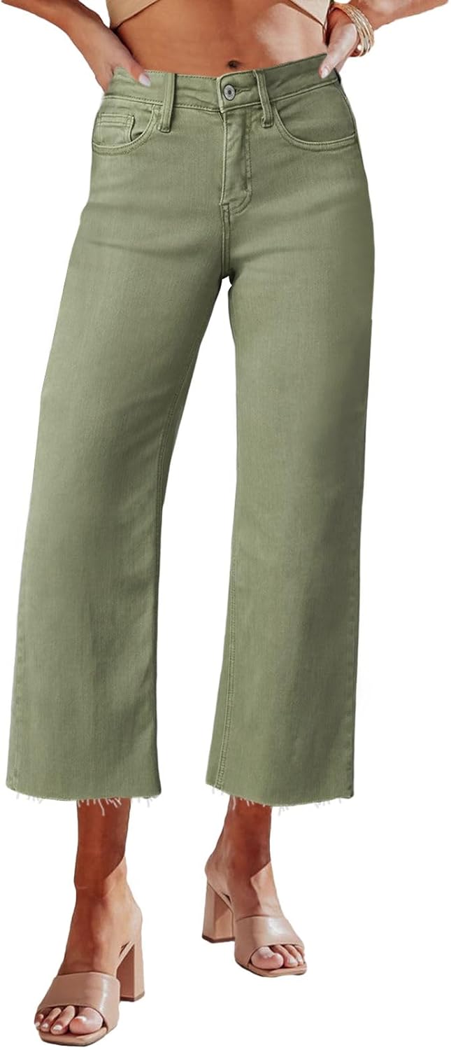 High Waisted Straight Ankle Wide Leg Ripped Jeans for Women